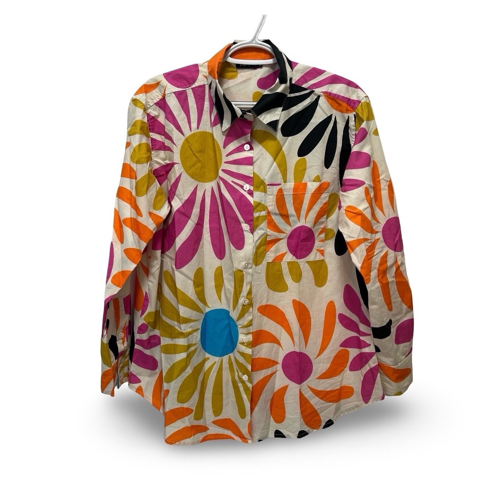 APNY Womens Multi Color Floral Print Button Down Shirt Long Sleeve Size M